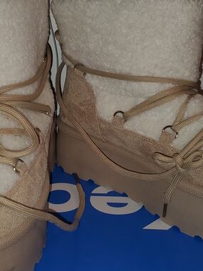 Harper Taupe Lace-Up Sherpa Ankle Boots